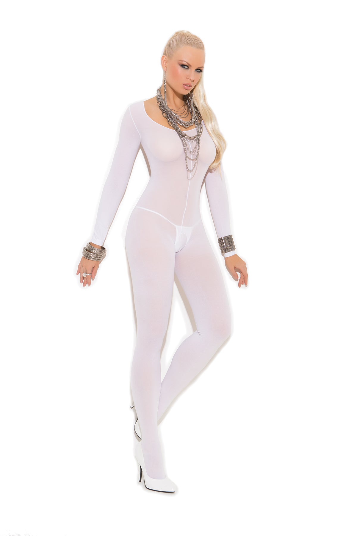 Elegant Moments Opaque Long Sleeve Bodystocking Plus Size EM1606QB