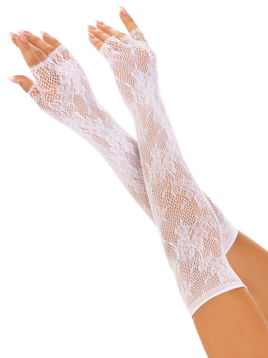 Opera Length Floral Net Fingerless Gloves