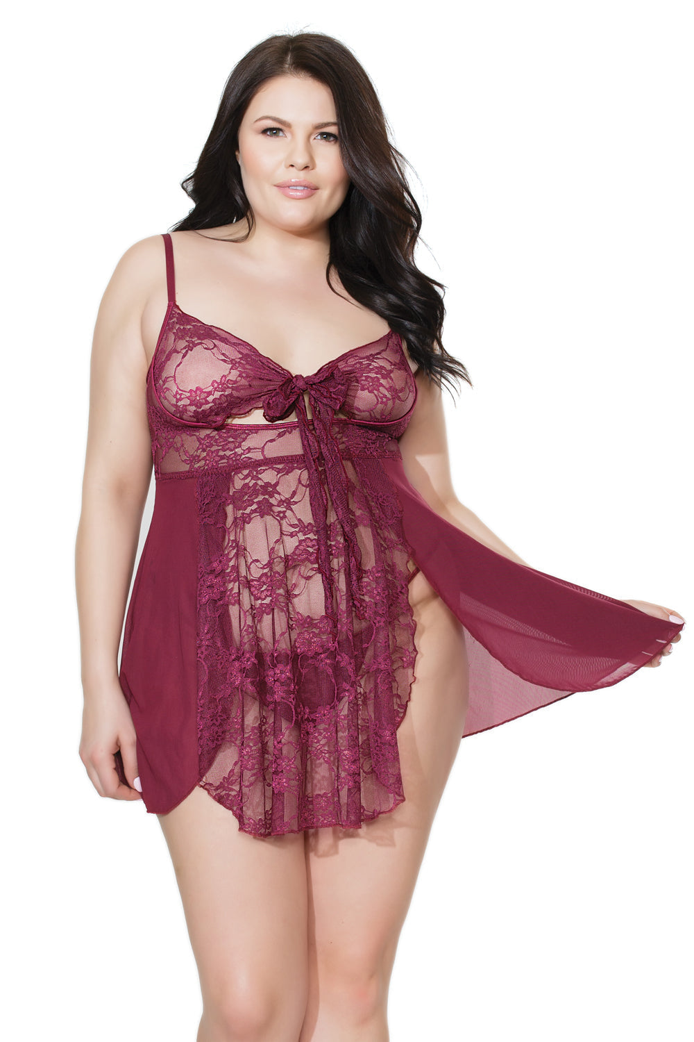 Coquette 20408 Lace Sheer Babydoll With Ties