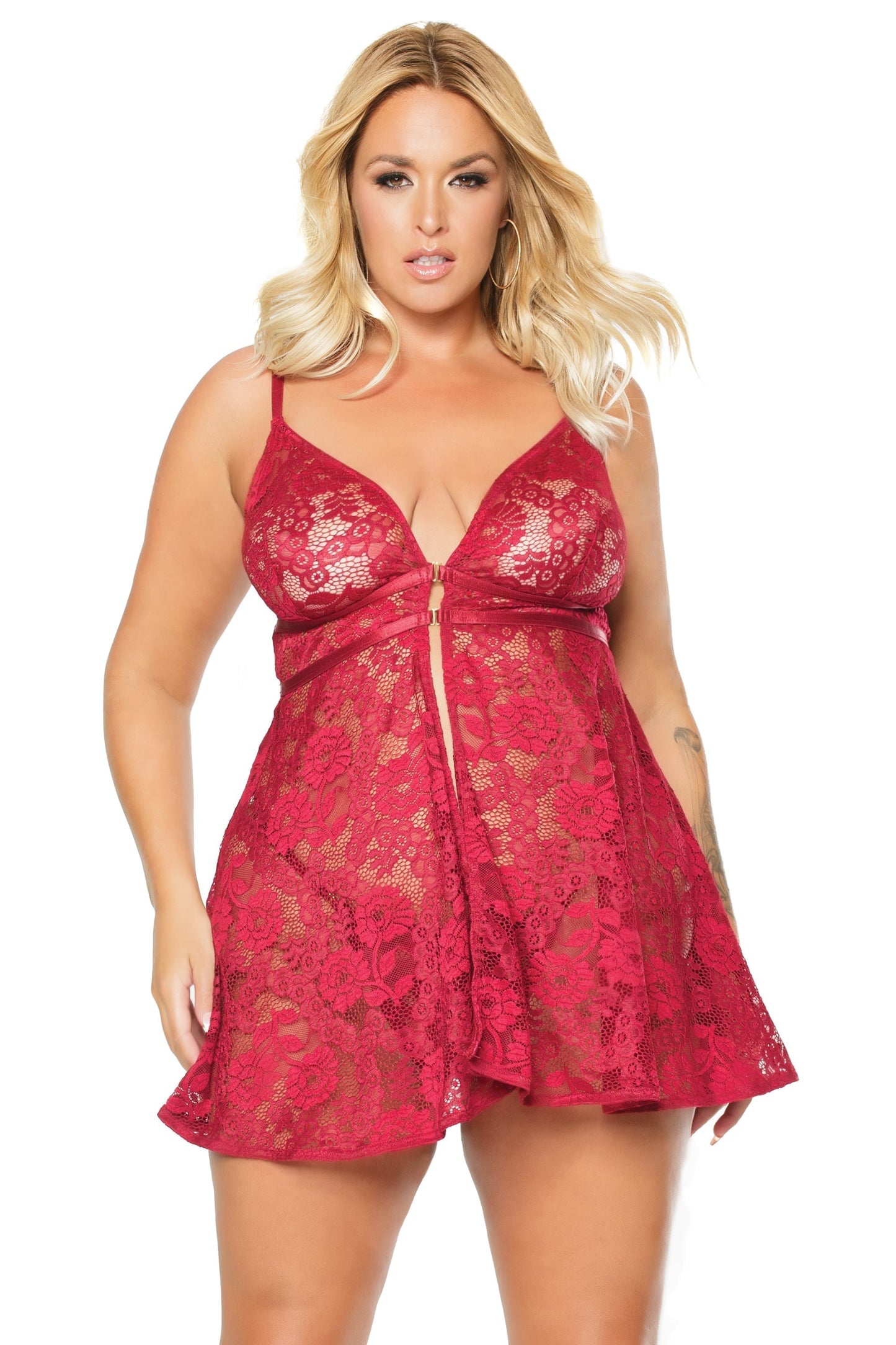 Coquette 22111 Floral Lace Babydoll Thong Set