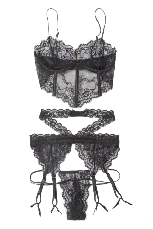 Coquette 7217X Plus Bra, Garter Belt & G-String Set