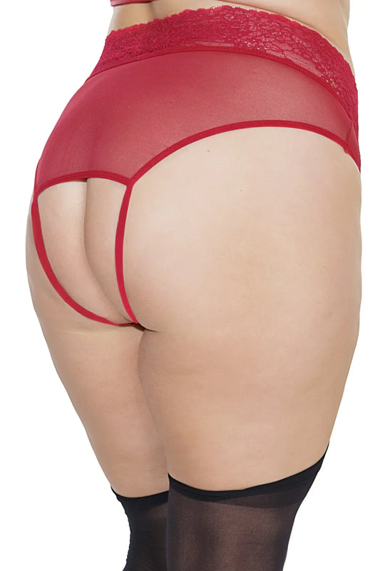 Coquette Scalloped Stretch Lace Crotchless Panty Plus