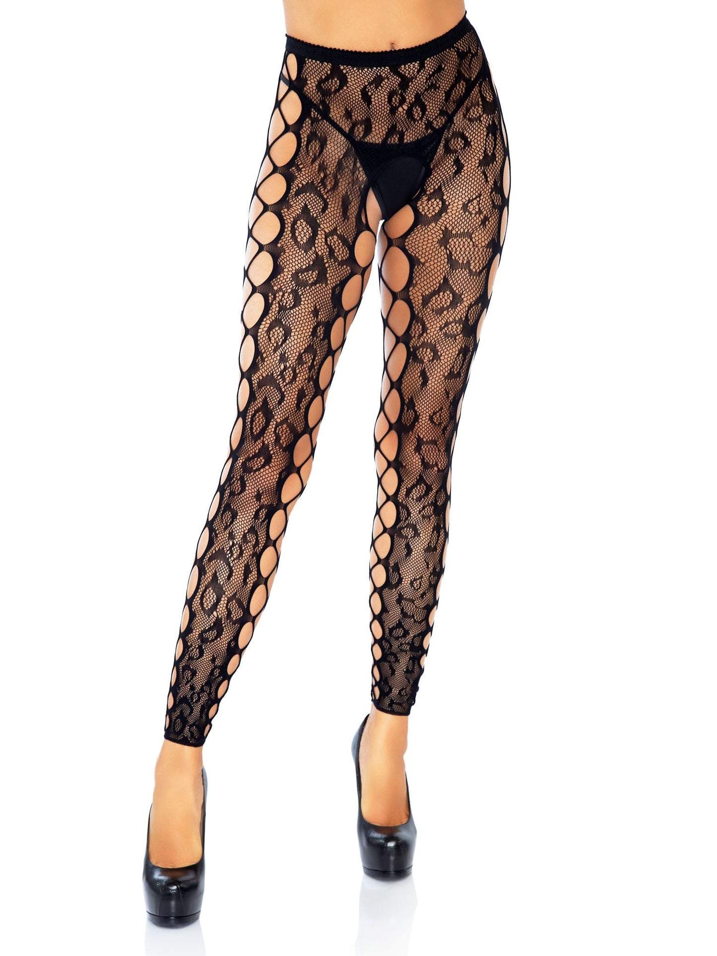 Leg Avenue Leopard Lace Footless Crotchless Tights 7812
