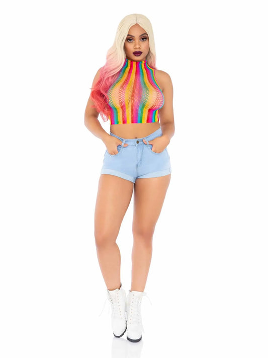 Leg Avenue High Voltage Rainbow Fishnet Crop Top