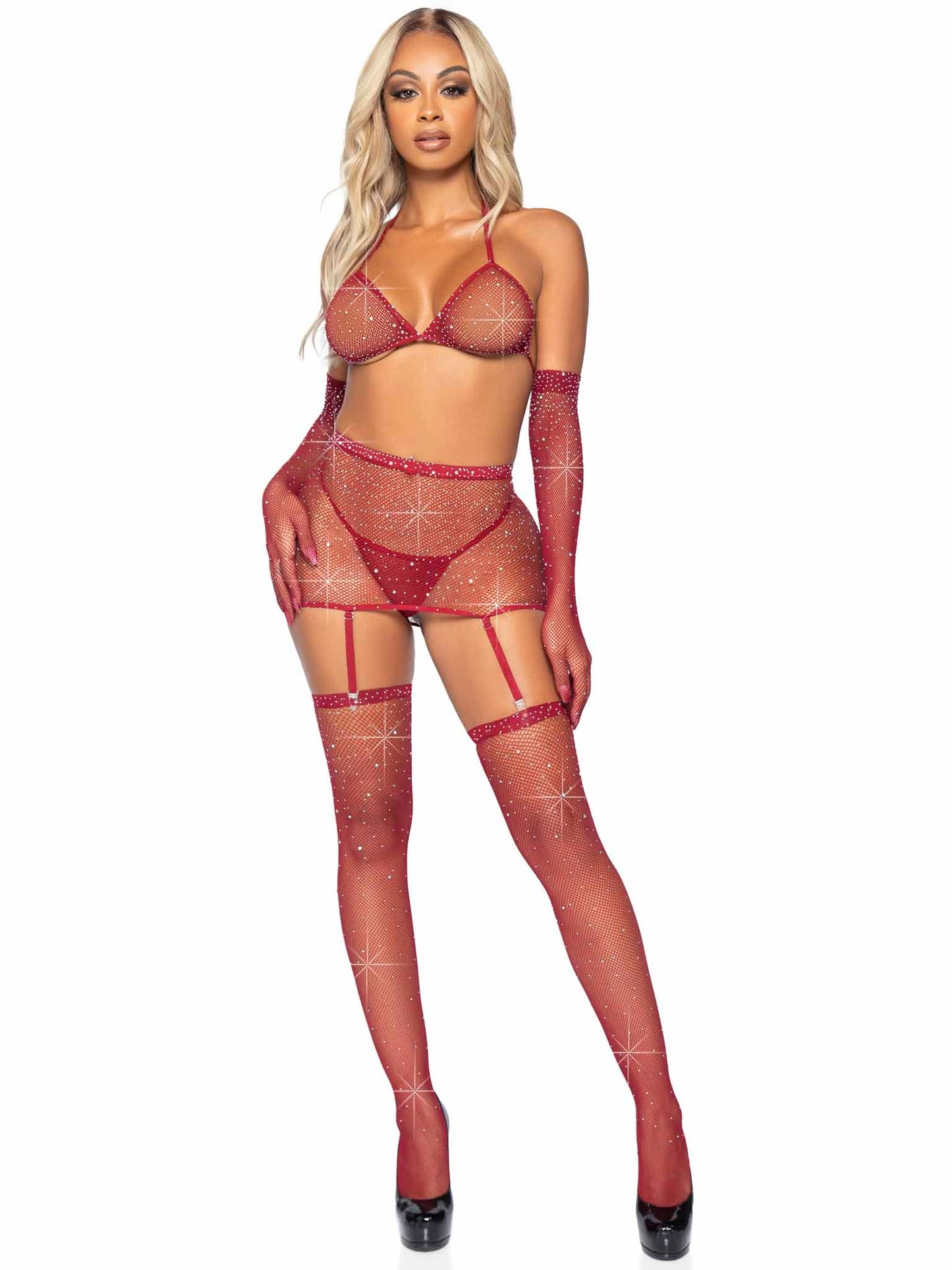 Leg Avenue Rhinestone Fishnet Garter Bikini Set 81617