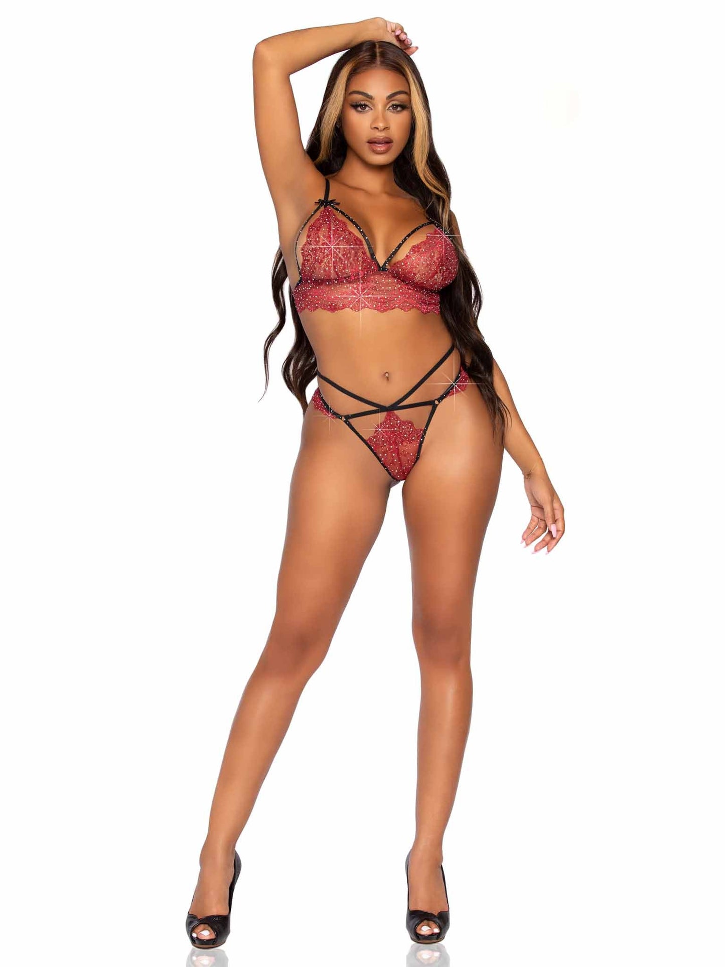 Leg Avenue 81623 2 Pc Scalloped Lace Rhinestone Set