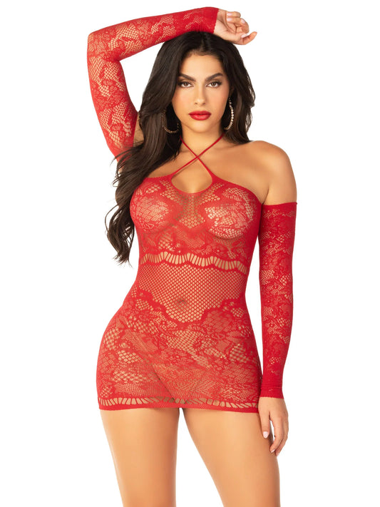 Leg Ave Circle Back Lace Mini Dress