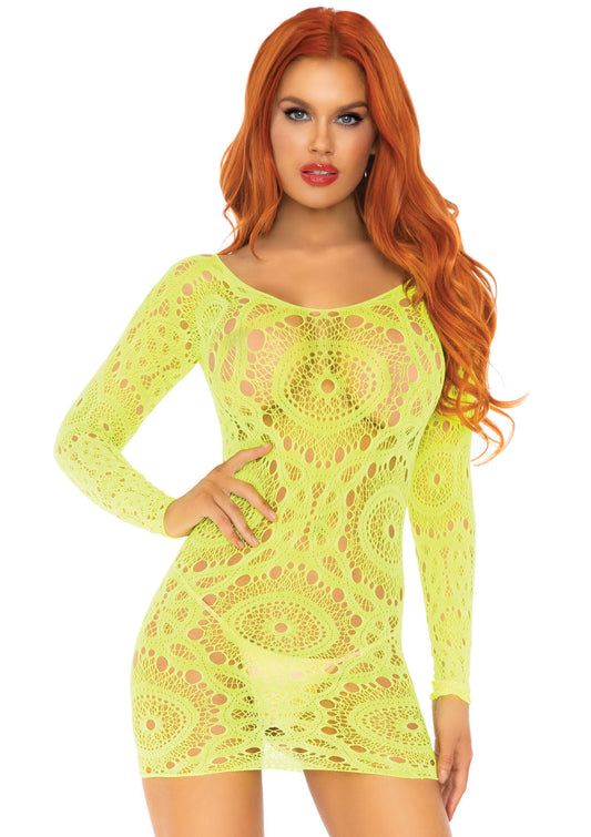 Leg Avenue Crochet Lace Long Sleeved Mini Dress 86794