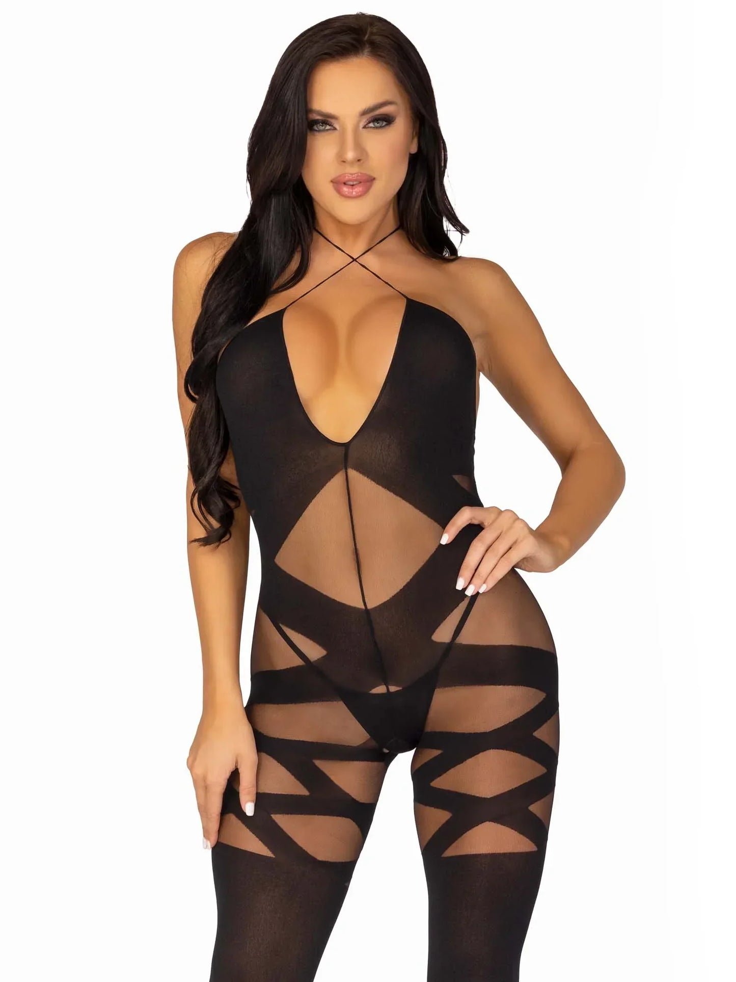 Leg Avenue Opaque And Sheer Illusion Bodystocking 89152