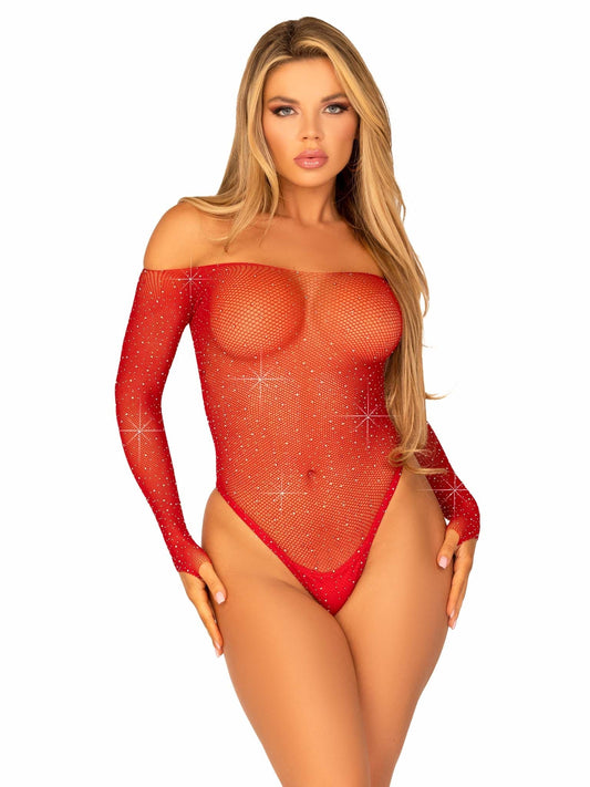 Leg Avenue Rhinestone Long Sleeve Fishnet Bodysuit 89231