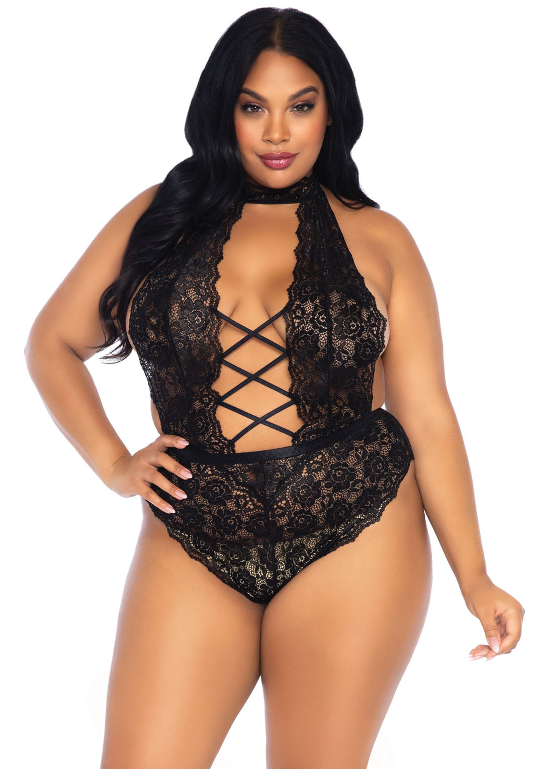Leg Avenue High Neck Floral Lace Backless Teddy 89245X