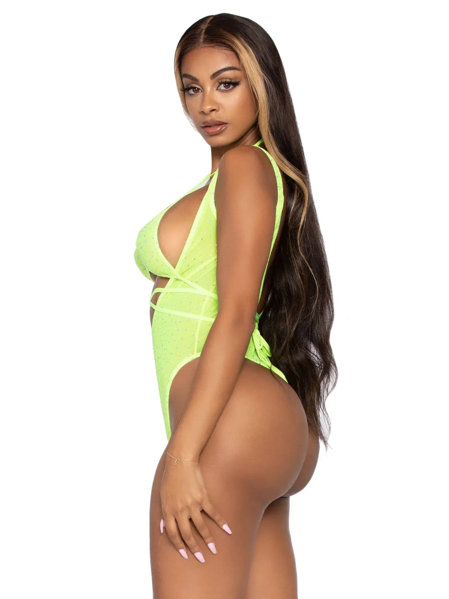 Leg Avenue Rhinestone Mesh Wrap Bikini Top & Bodysuit 89284