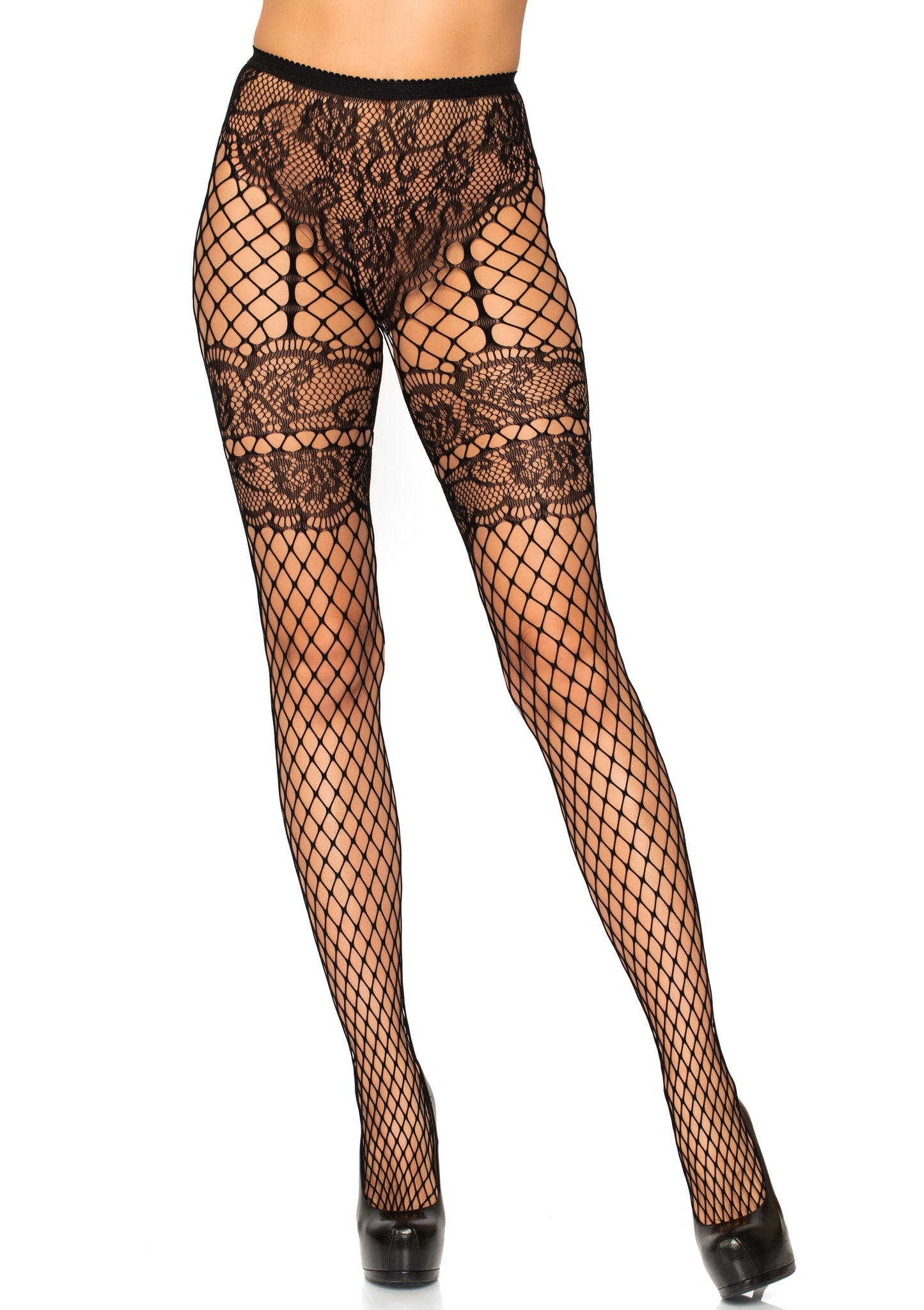 Leg Avenue Lace French Cut Faux Garter Industrial Net Tights 9281