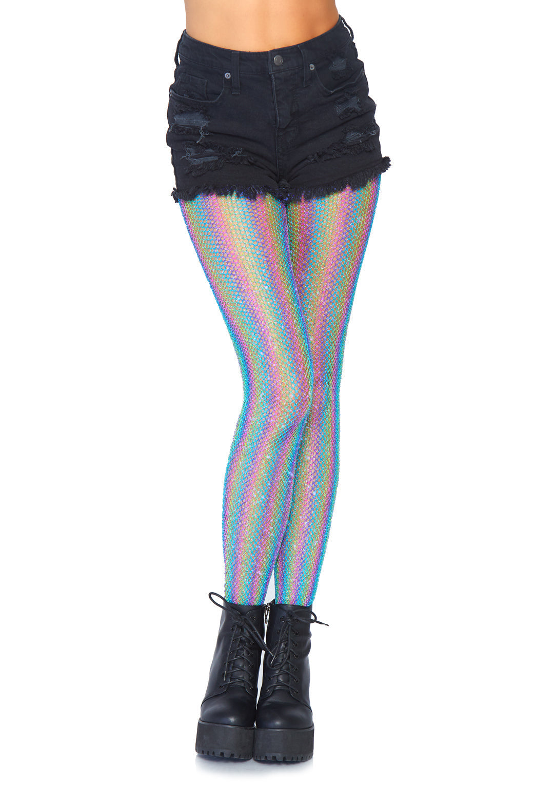 Leg Avenue Colored Lurex Shimmer Rainbow Striped Fishnet Tights 9308
