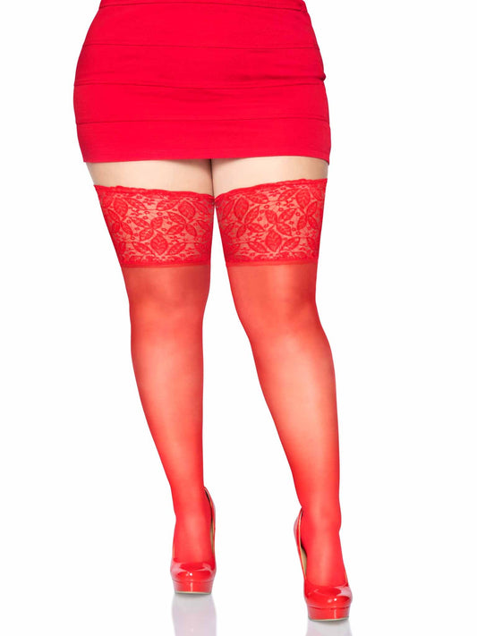 Leg Avenue Plus Size Lycra Sheer Thigh Hi Silicone Top Stockings 9750Q