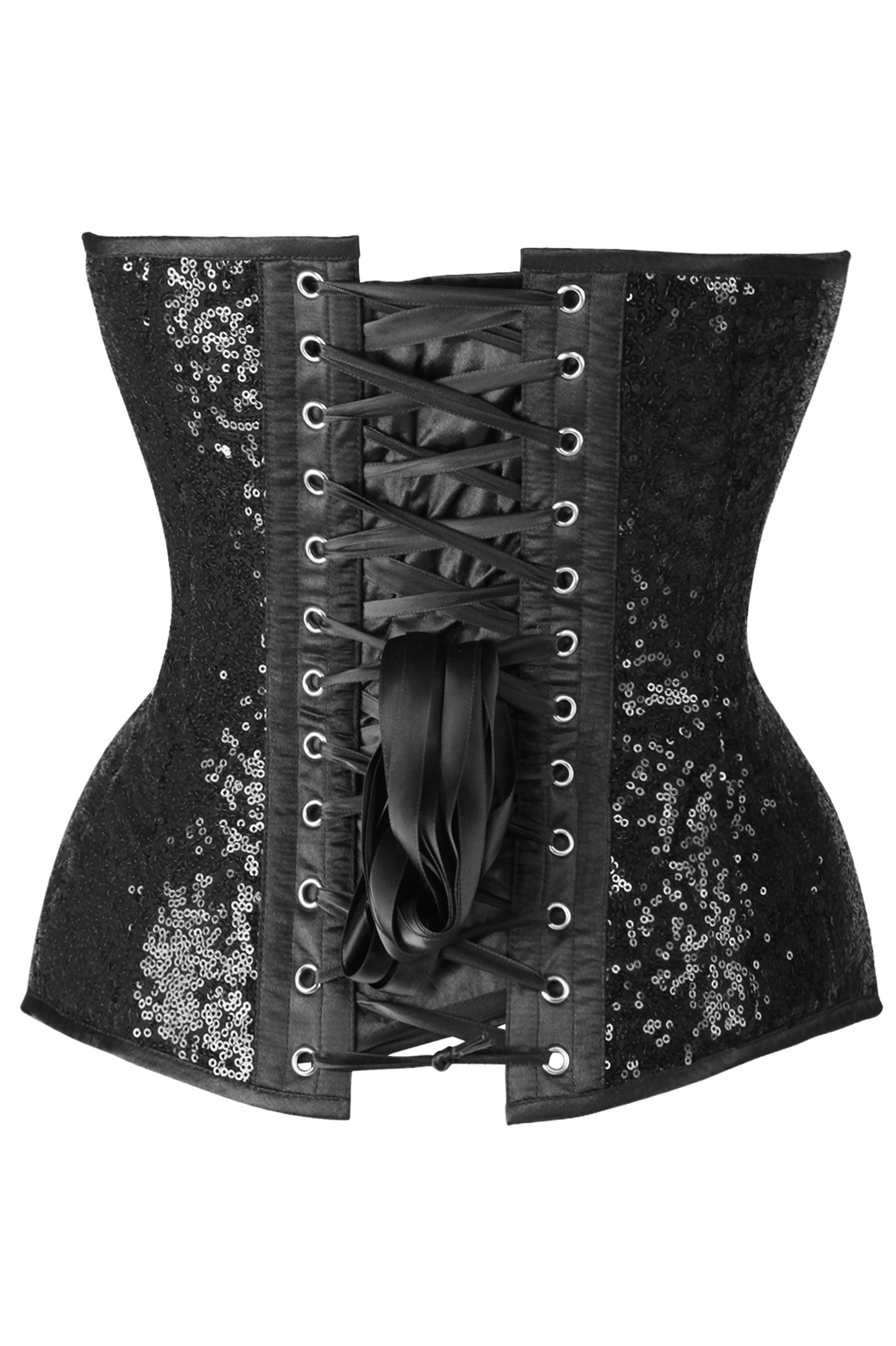 Daisy Steel Boned Black Sequin Plunge Neckline Overbust Corset