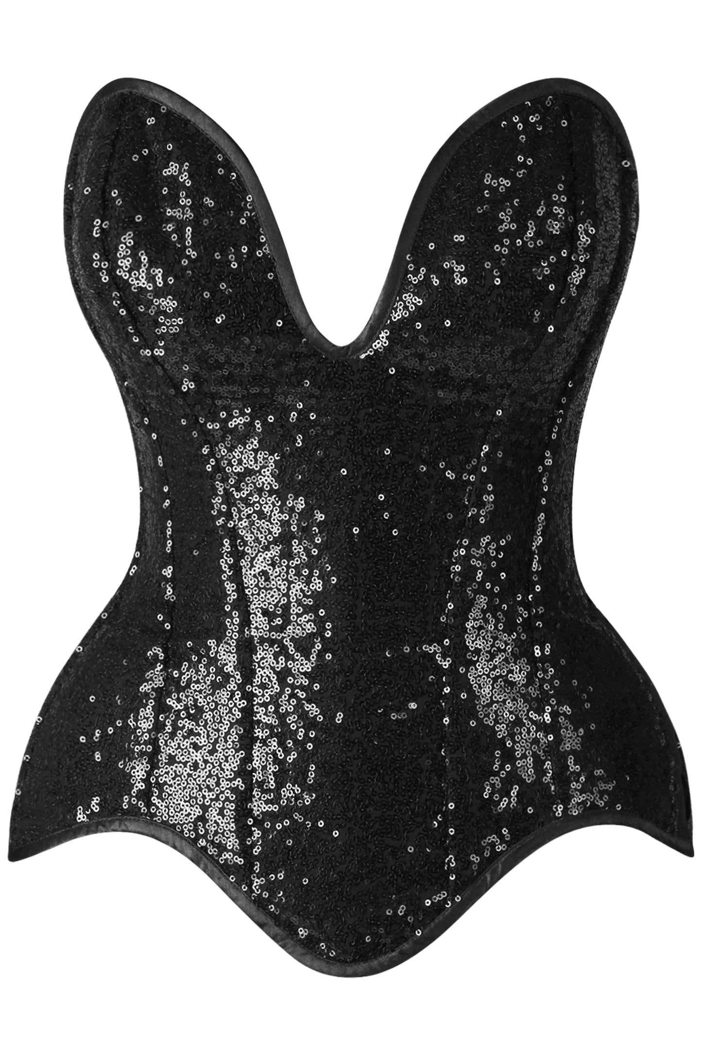 Daisy Steel Boned Black Sequin Plunge Neckline Overbust Corset