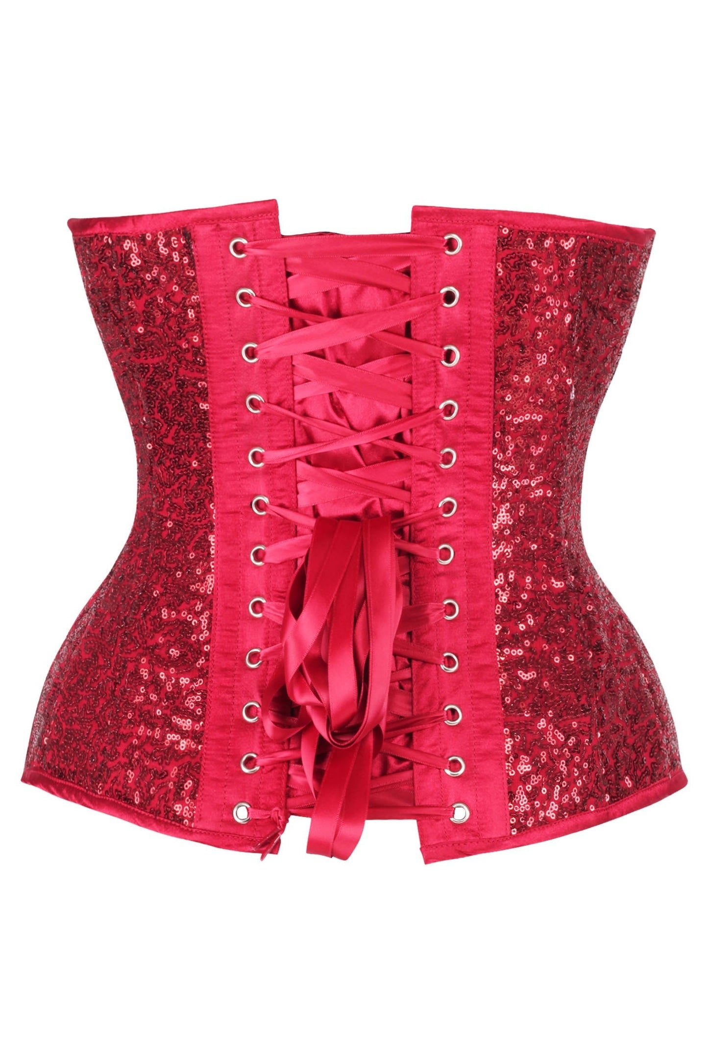 Daisy Steel Boned Red Sequin Plunge Neckline Overbust Corset