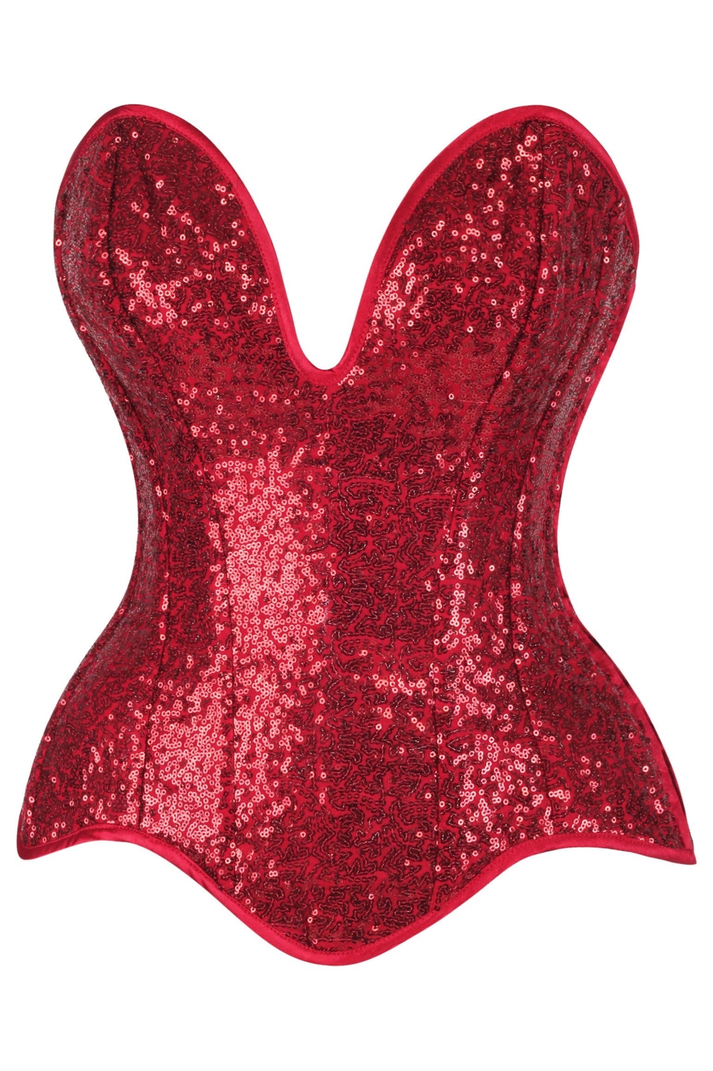 Daisy Steel Boned Red Sequin Plunge Neckline Overbust Corset