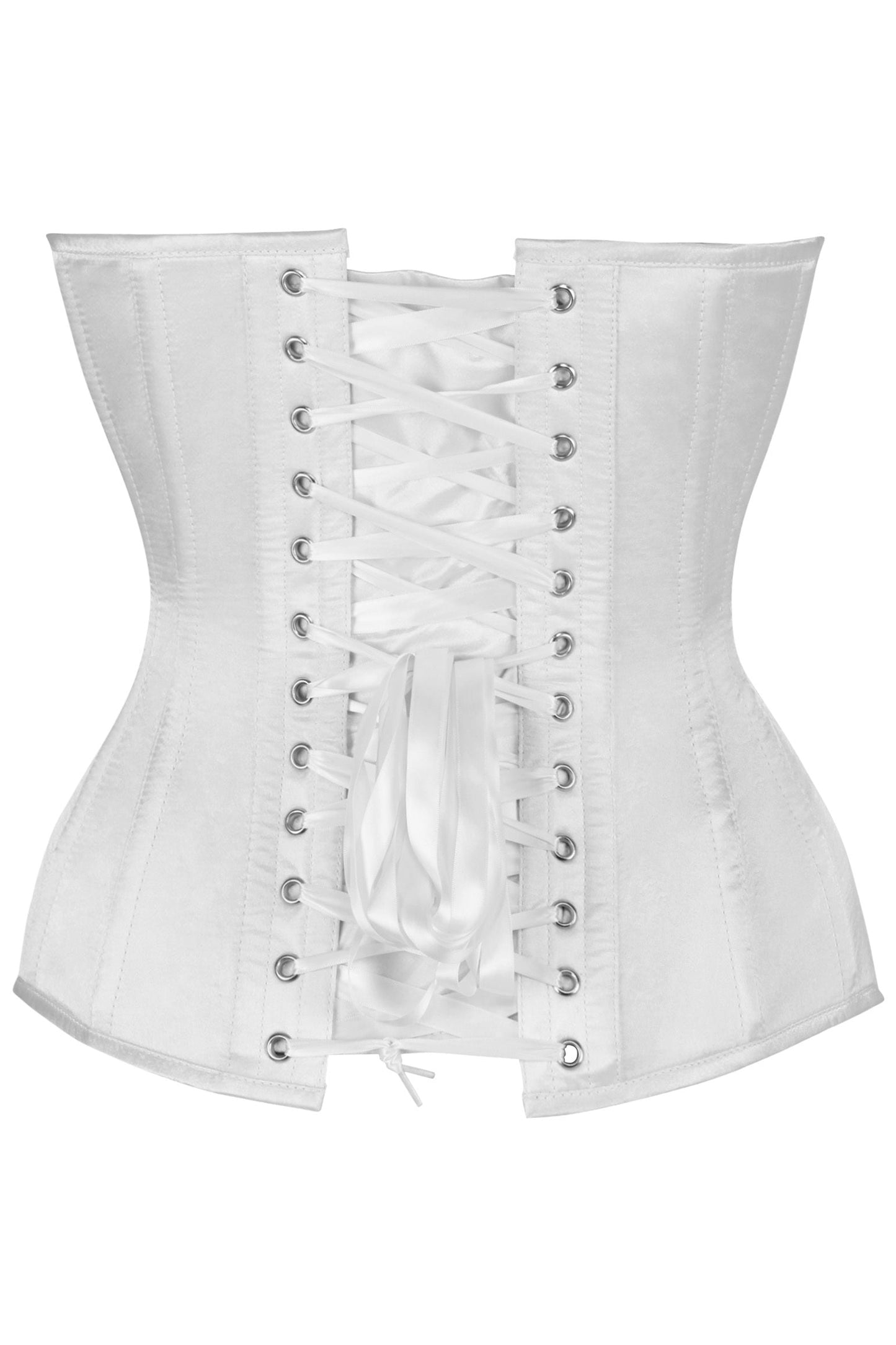 Daisy Steel Boned White Satin Plunge Neckline Overbust Corset