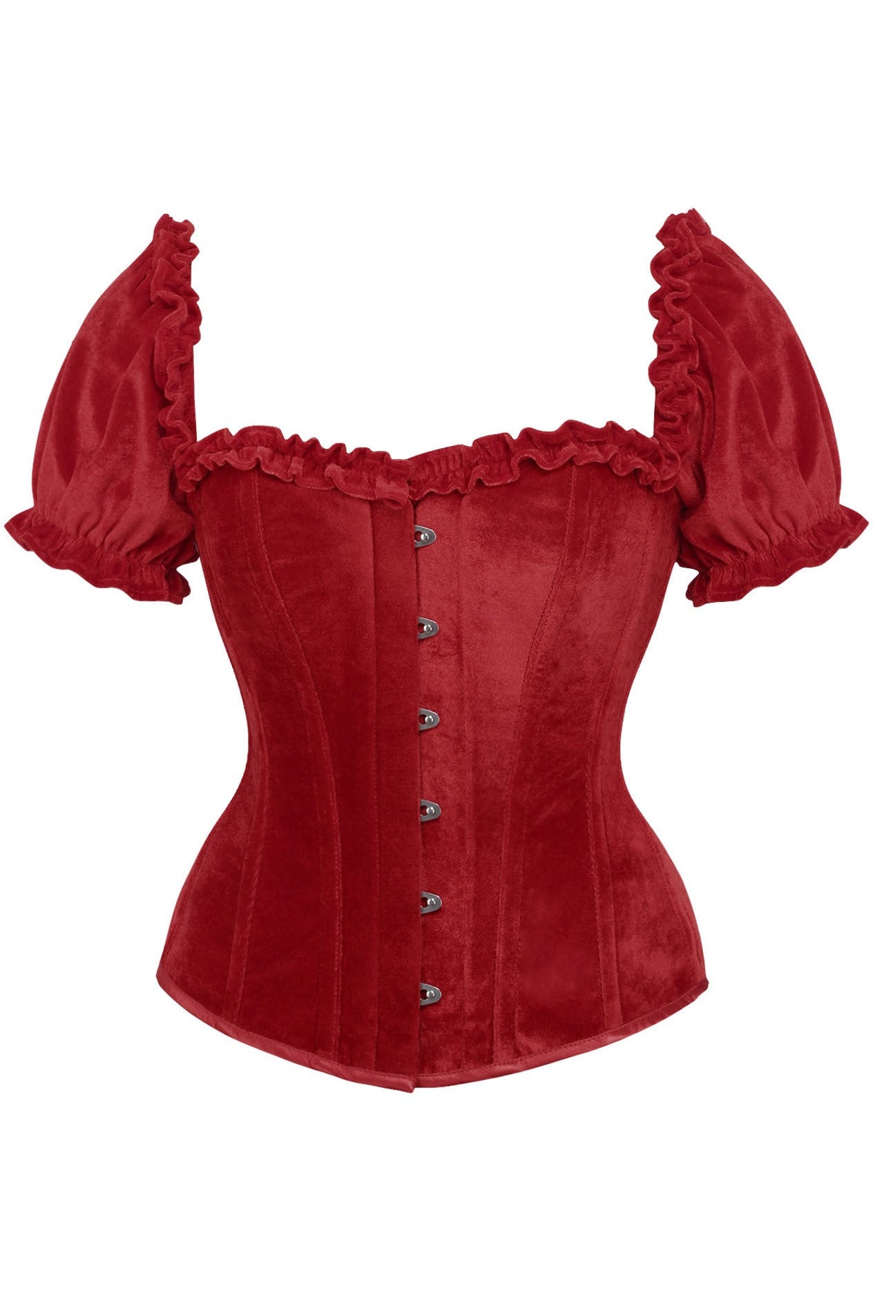 Daisy TD-057 Steel Boned Dark Red Velvet Overbust Corset w/Sleeves
