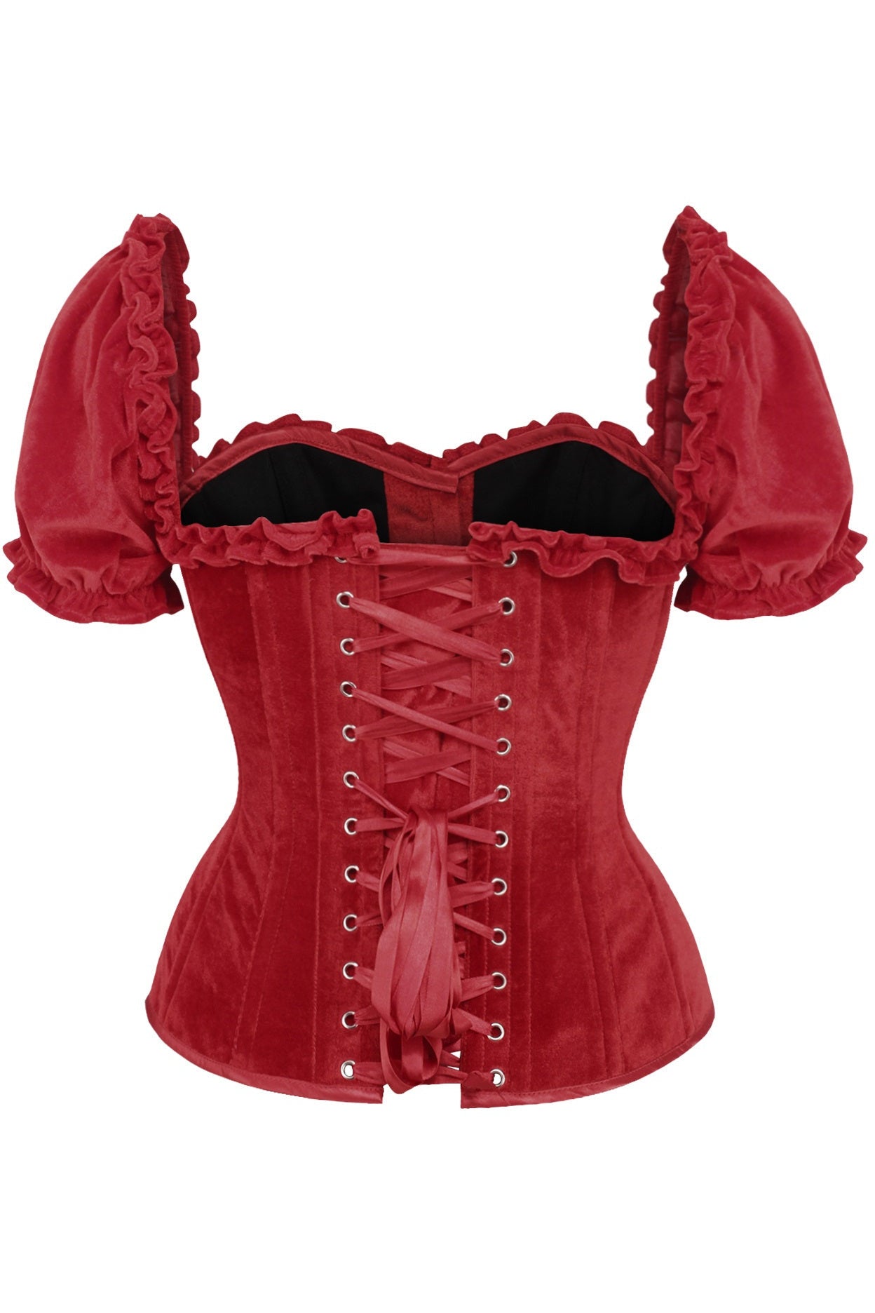 Daisy TD-057 Steel Boned Dark Red Velvet Overbust Corset w/Sleeves
