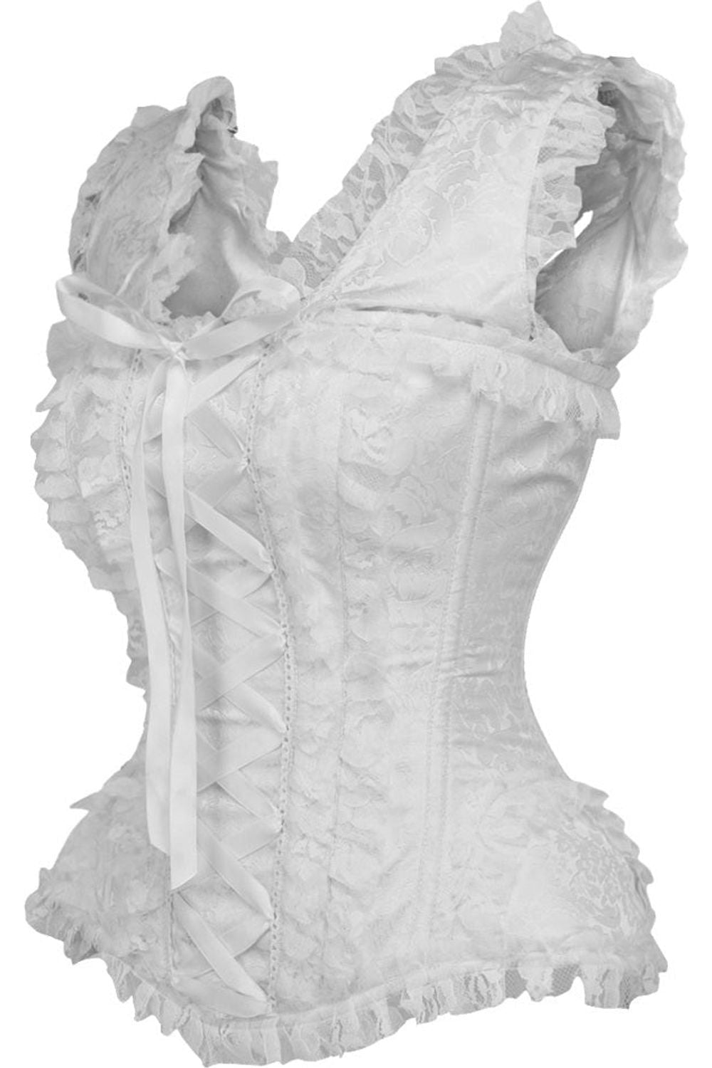 Daisy TD-098 White Brocade & Lace Steel Boned Corset w/Cap Sleeves