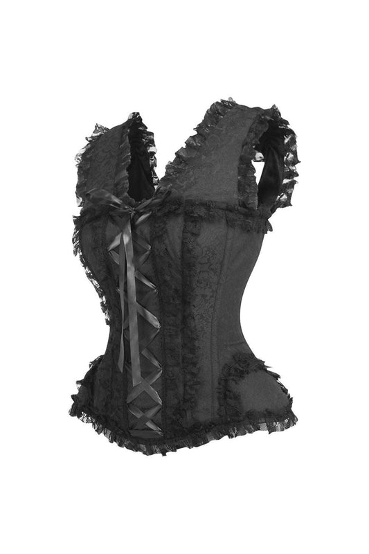 Daisy TD-124 Black Brocade & Lace Steel Boned Corset w/Cap Sleeves