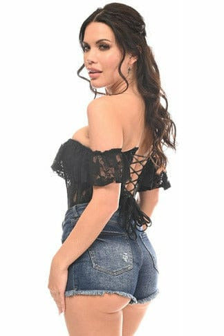 Daisy Black Sheer Lace Steel Boned Corset