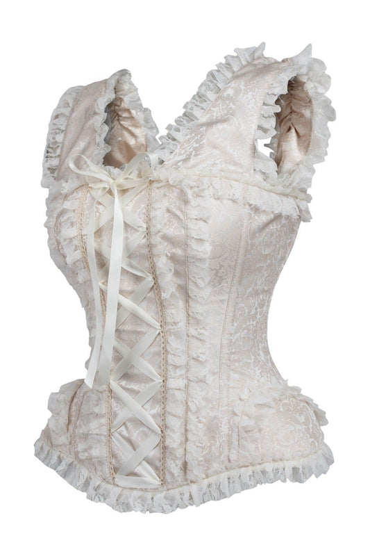 Daisy TD-140 Ivory Brocade & Lace Steel Boned Corset w/Cap Sleeves