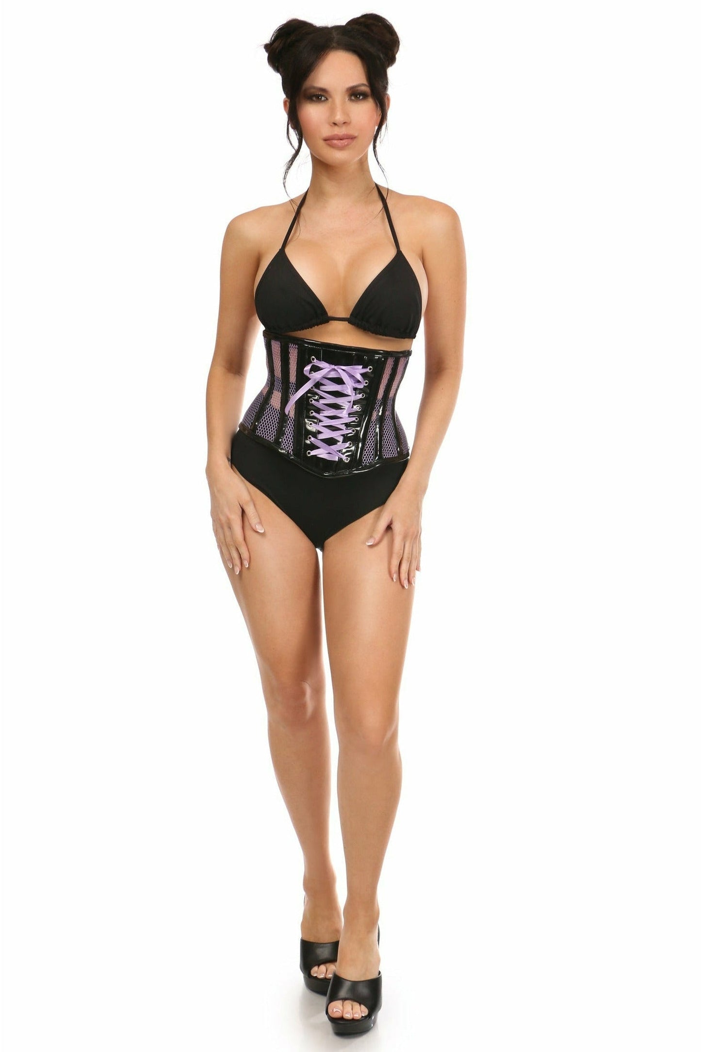 Daisy Purple Patent & Fishnet Underbust Corset TD-1729