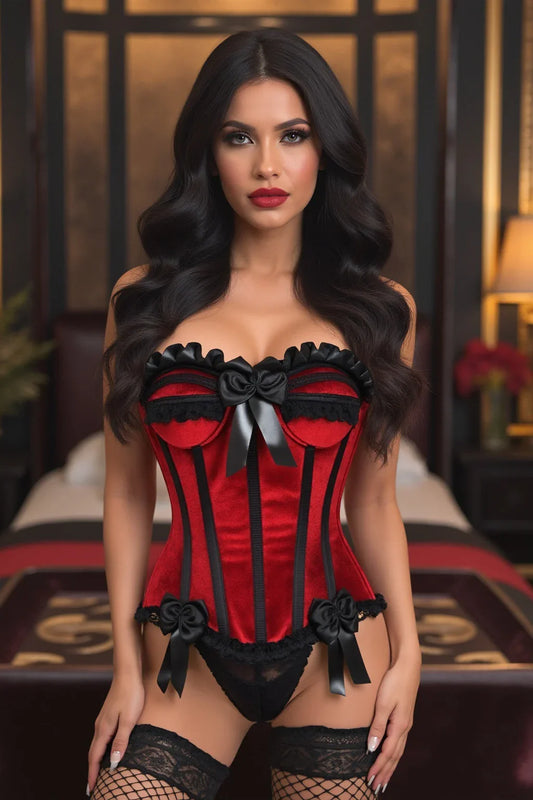 Daisy TD-174 Dark Red Velvet Steel Boned Burlesque Corset