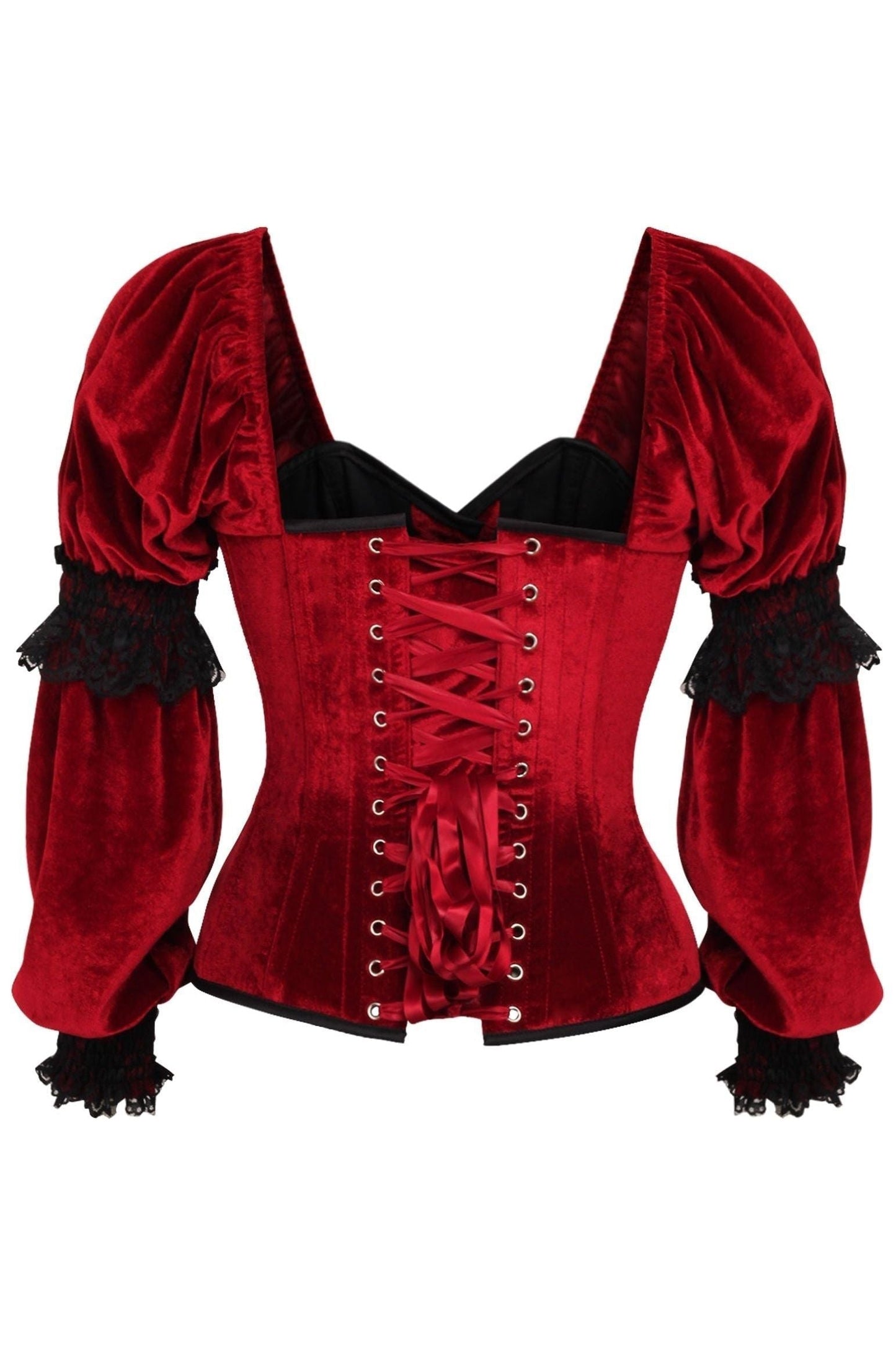 Daisy Dark Red Velvet Steel Boned Long Sleeve Corset