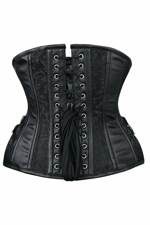 Daisy Black Brocade Steel Boned Underbust Corset w/Buckles TD-1823