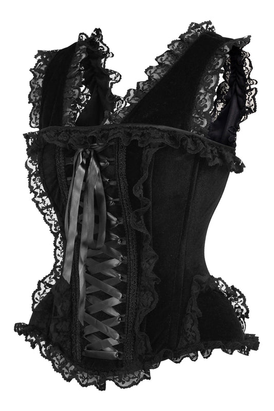 Daisy TD-182 Black Velvet & Lace Steel Boned Corset w/Cap Sleeves