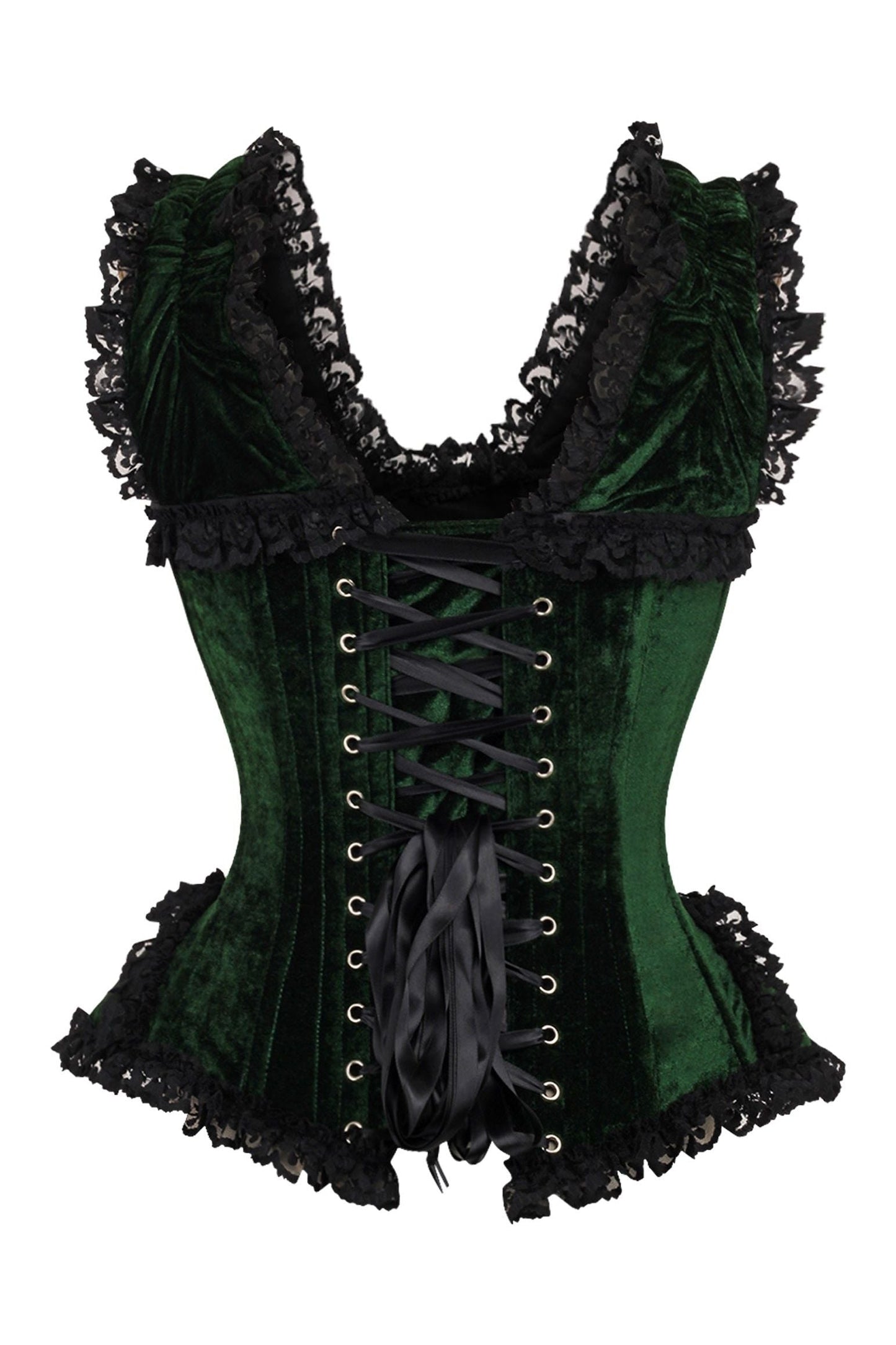 Daisy TD-186 Dark Green Velvet & Lace Steel Boned Corset w/Cap Sleeves
