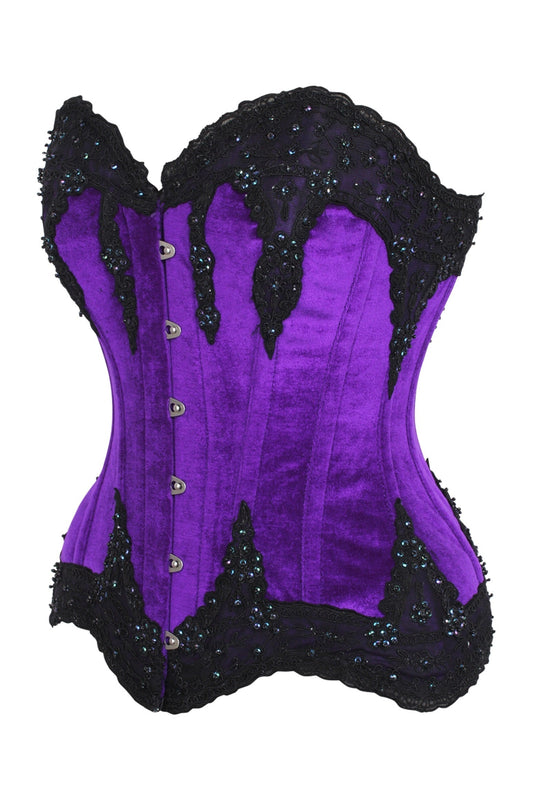 Daisy TD-220 Purple Velvet & Beaded Steel Boned Overbust Corset
