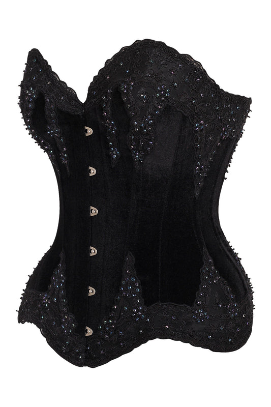 Daisy TD-221 Black Velvet & Beaded Steel Boned Overbust Corset