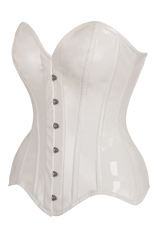 Daisy TD-233 White Patent Leather Steel Boned Overbust Corset