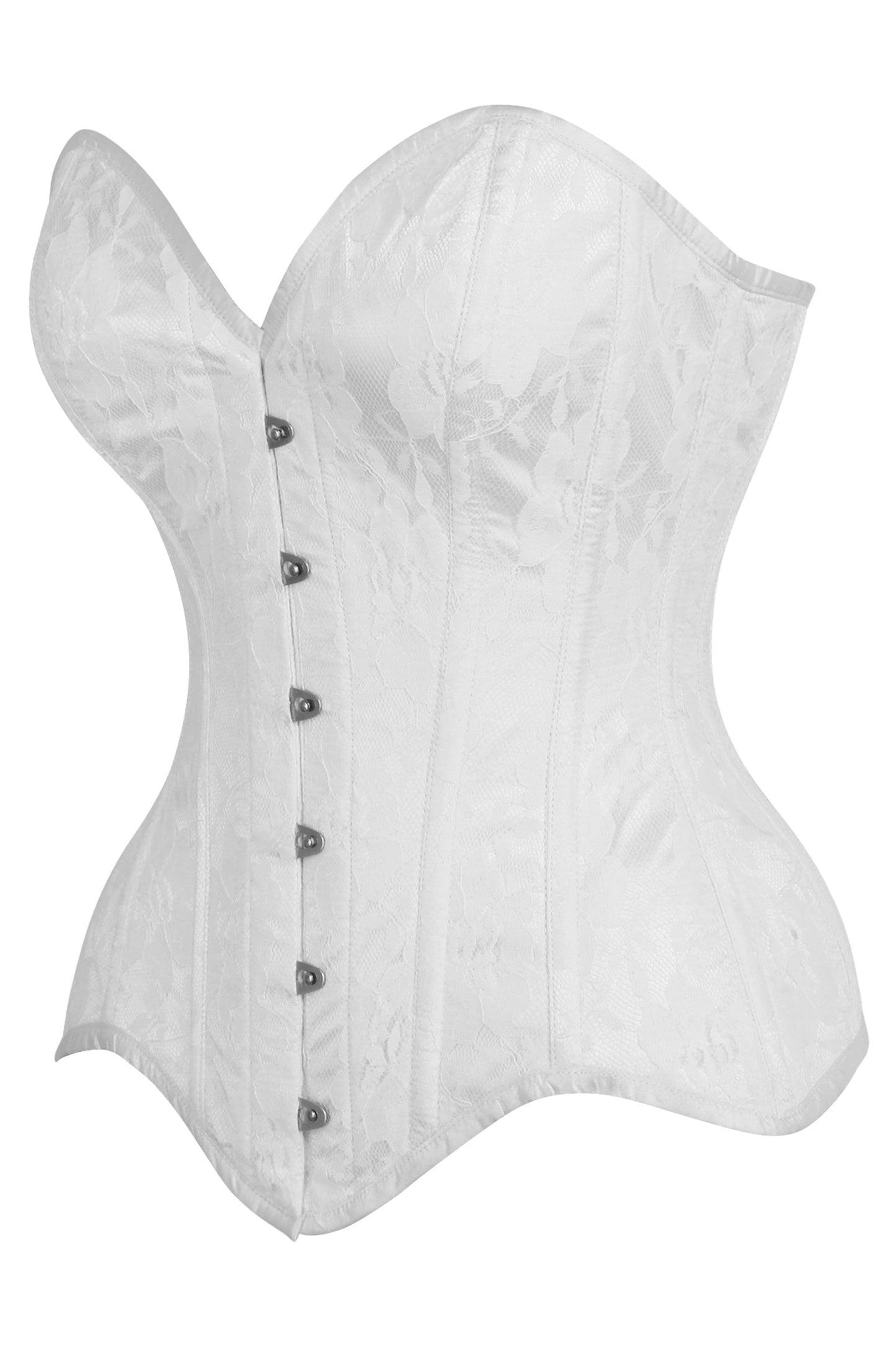 Daisy TD-237 White Satin w/White Lace Overlay Steel Boned Overbust Corset