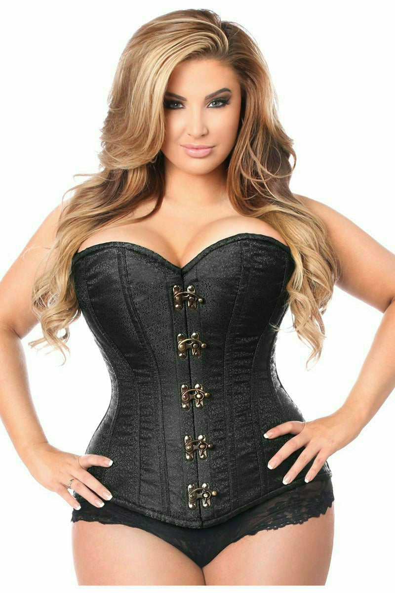 Daisy Black Brocade Steel Boned Corset w/Clasp Closure TD-247