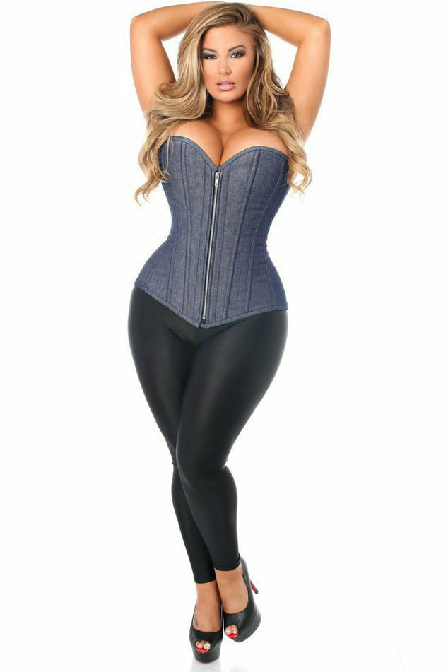 Daisy Denim Blue Steel Boned Overbust Corset w/Zipper TD-282