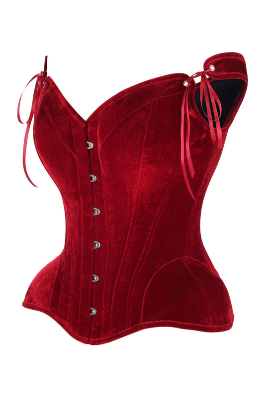 Daisy Dark Red Velvet Steel Boned Corset w/Straps