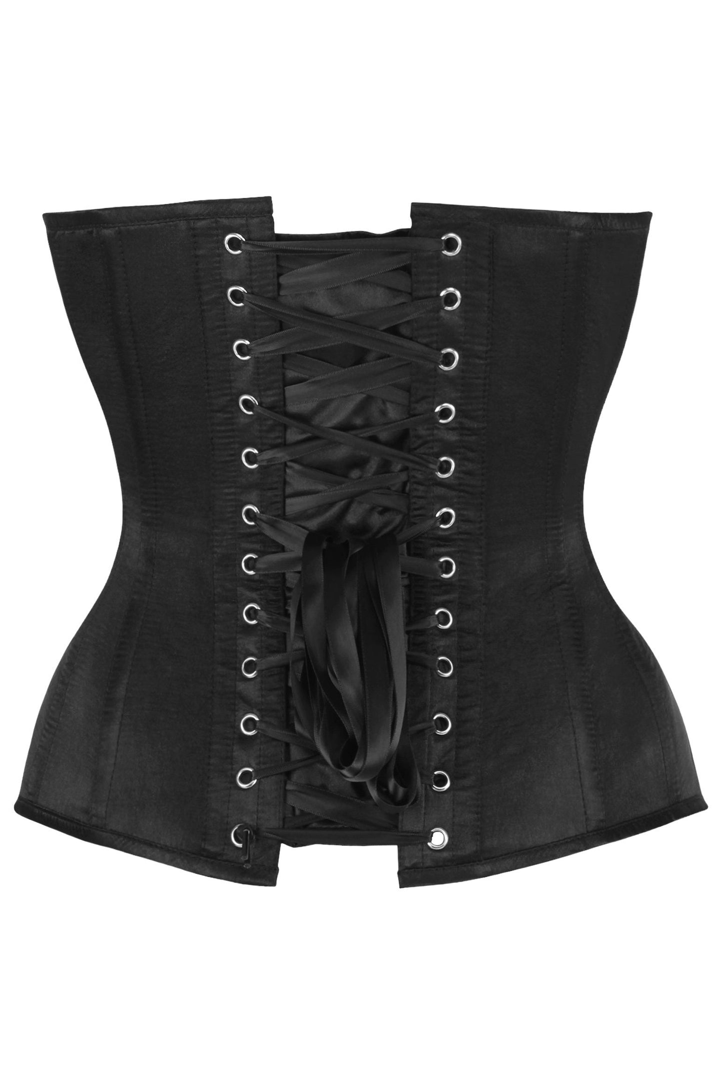 Daisy Steel Boned Black Satin Plunge Neckline Overbust Corset
