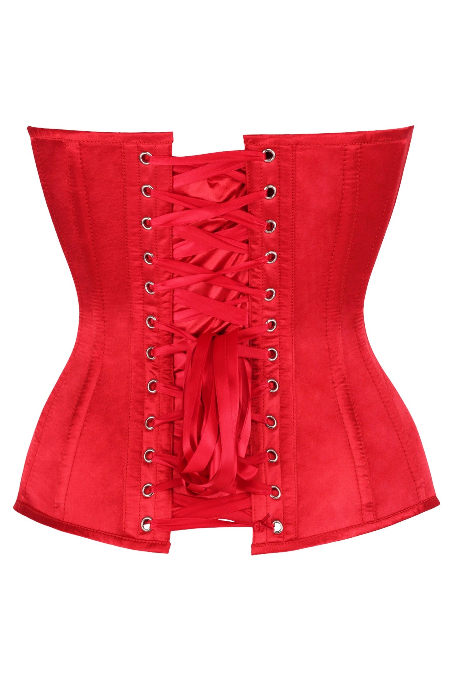 Daisy Steel Boned Red Satin Plunge Neckline Overbust Corset