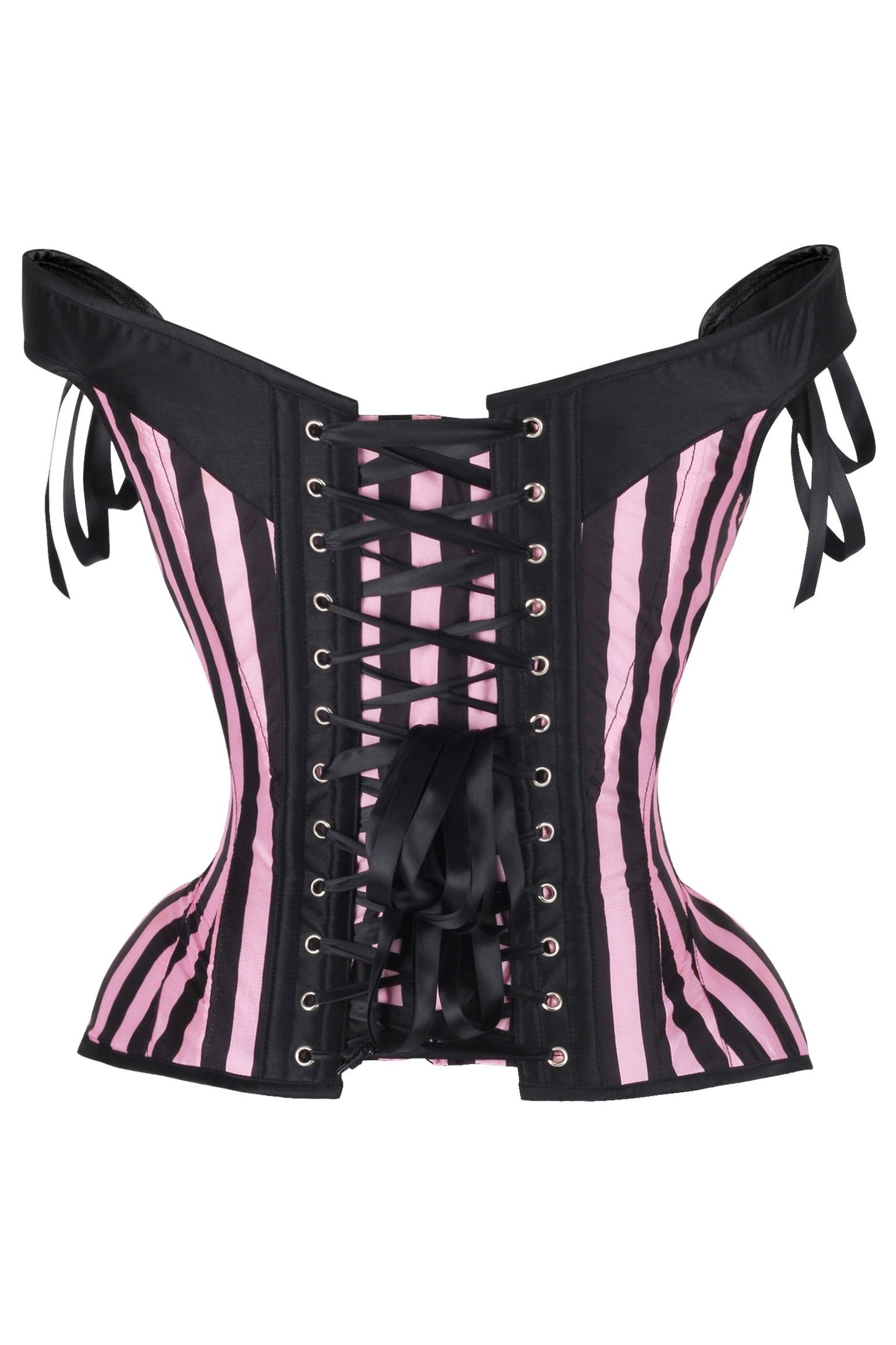 Daisy Pink/Black Striped Steel Boned Corset w/Straps