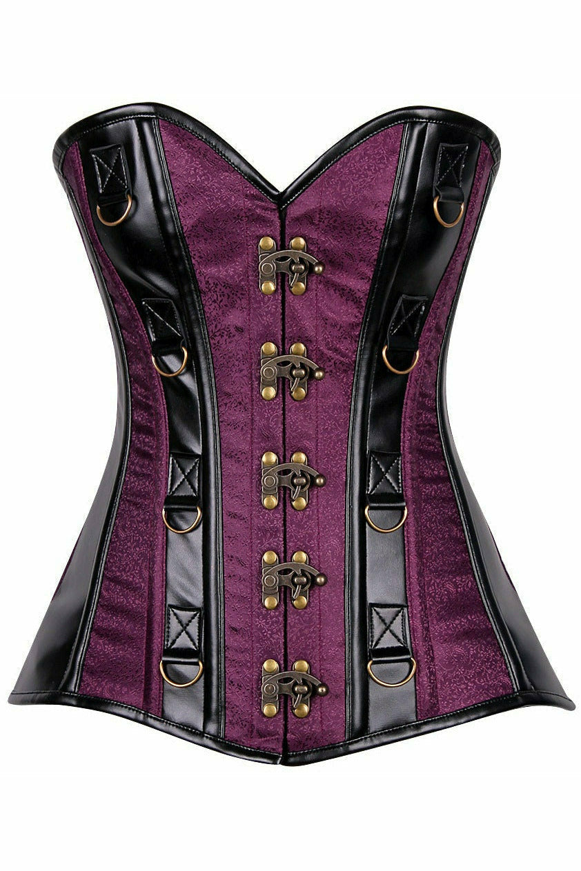 Daisy Plum Brocade & Faux Leather Steel Boned Corset TD-341