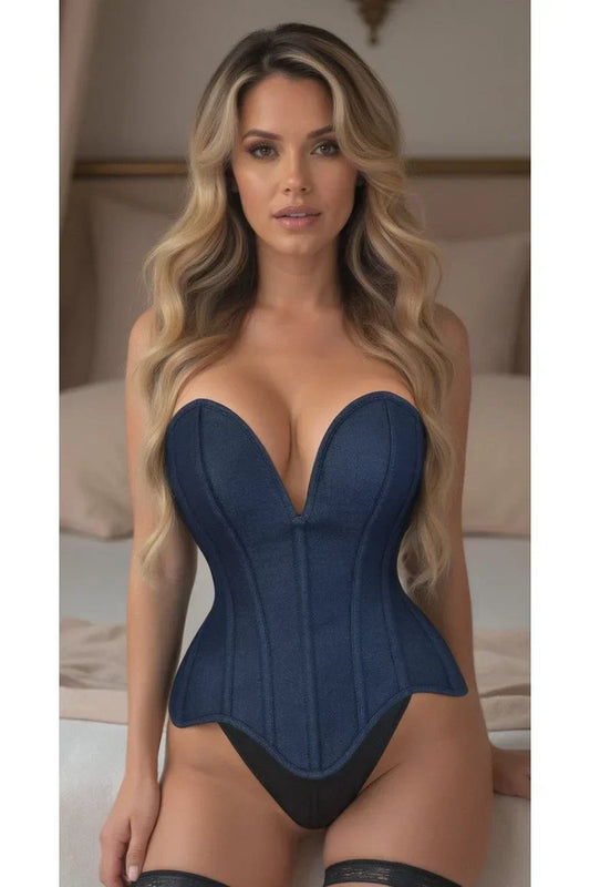 Daisy TD-438 Blue Denim Plunge Neckline Overbust Corset