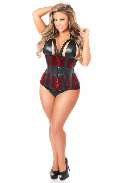 Daisy Red Velvet Steel Boned Underbust Corset TD-500