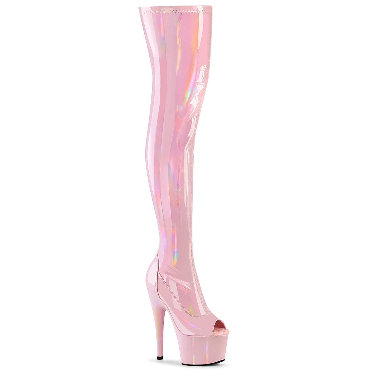 Pleaser Adore-3011HWR Peep Toe Stretch Thigh High Boot